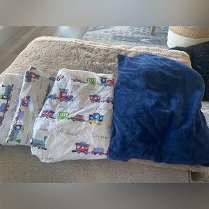 PBK Organics Choo Choo Train Toddler sheet Set plus Toddler Pillow and more